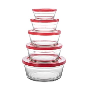 Tigelas com tampa Vermelha 5 peças – Casambiente