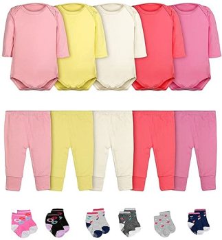 Body Bebê Calça Mijão e Meias Kit 16 Peças Manga Longa Feminino