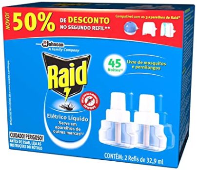 Inseticida Elétrico Líquido Refil Regular 2 Unidades, 32.9 ml Cada, Raid, 2 unidades, pacote de 2