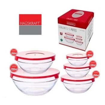 Conjunto De Potes De Vidro 5 Peças Redondo Boro Hauskraft Jgpo-007