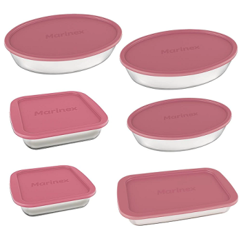 Conjunto de Assadeiras Marinex 6 Peças em Vidro Sodacal Resistente com Tampas Plásticas