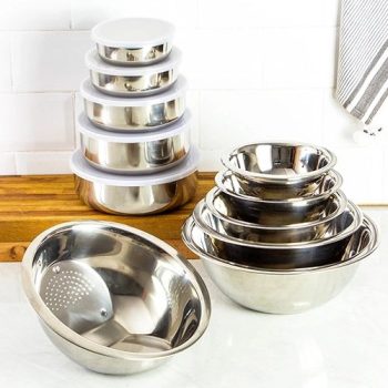 Conjunto de Tigelas + Potes + Escorredor de Arroz Inox 11 peças – La Cuisine