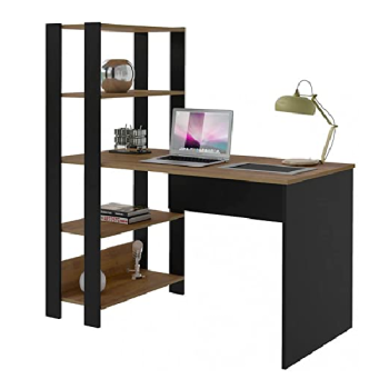 Escrivaninha com Estante Lateral MATCH cor Preto/Pinho – Artely
