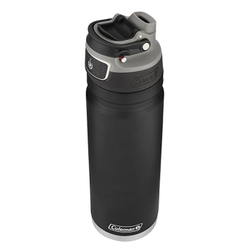 Garrafa de água Coleman FreeFlow com isolamento automático de aço inoxidável, preta, 700 ml