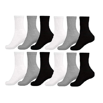 Kit 12 Pares Meia Cano Médio Branca, Preta e Cinza Unisex M15