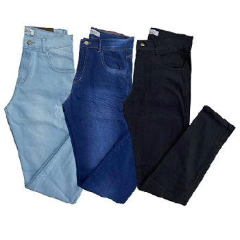 Kit com 3 Calças Masculinas Skinny Jeans/Sarja