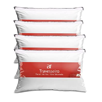 Kit 4 Travesseiros Antialérgicos Percal 180 Fios Ecoplumas Fibra Siliconada Macio Lavável 50 x 70 x 14cm BF Colchões