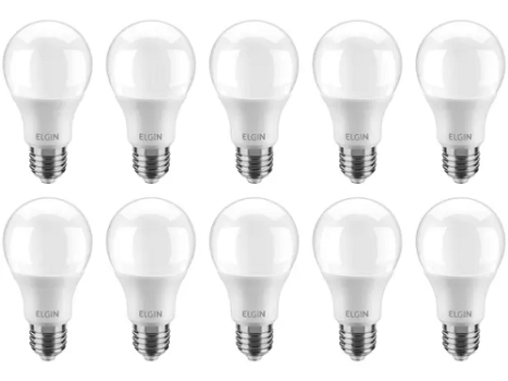 Kit Lâmpadas LED 10 Unidades Branca E27 9W – 6500K Elgin Bulbo A60