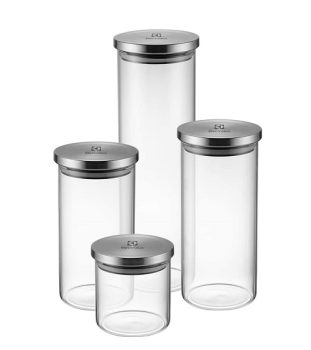 Kit Potes de Vidro Hermético, 4 unidades, Tampa Inox, Electrolux