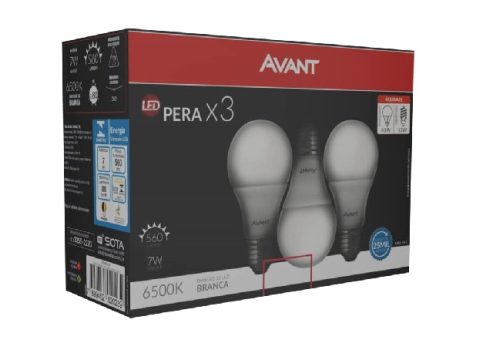 Kit com 3 Lâmpadas LED Avant bulbo 7W, soquete E27, luz branca, bivolt
