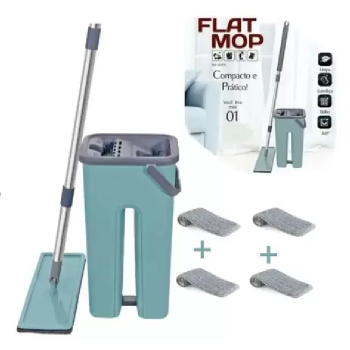 Mop Rodo Tirá Pó Esfregão Com Balde Flat Wash And Dry + refil extra – Mopwash