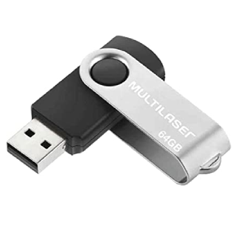Multilaser – PD590 Pen Drive Twist 64GB USB Leitura 10MB/s e Gravação 3MB/s Preto