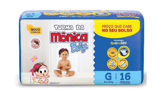Fralda Turma da Monica Baby Jumbinho G 16 Unidades, Turma da Mônica Baby, Azul, G