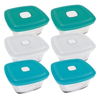 Conjunto de Pote de vidro Marinex Facilita 1L com Tampa Plástica – 6 Peças