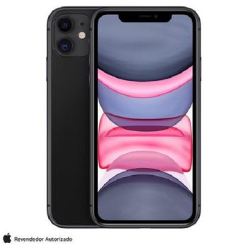 iPhone 11 Preto, com Tela de 6,1″, 4G, 64 GB e Câmera de 12 M