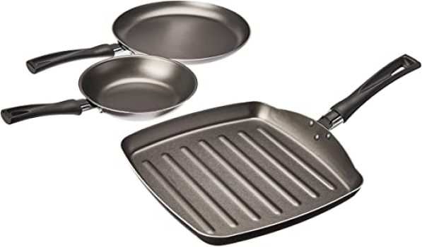 Conjunto 3 peças, Grill, Tapioqueira, Frigideira, Garlic, Grafite, Brinox