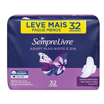 Absorvente Externo Adapt Plus Noite Dia com Abas, Sempre Livre, 32 Unidades