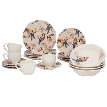 Aparelho de Jantar Chá 20 Peças Haus Cerâmica – Redondo Soho Pássaros