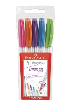 Caneta Trilux Cartela com 5 Cores, Faber-Castell, 032/ESC, Multicor