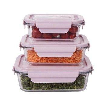 Conjunto De Potes De Vidro Hermético 3pçs Rosa – JGTI043