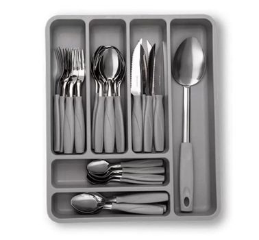 Faqueiro Itaparica + Organizador de gaveta, 32 Peças, Cinza Frio, Brinox