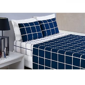 Jogo De Cama Austin Lençol Solteiro 03 Peças 200 Fios Estampado Marinho