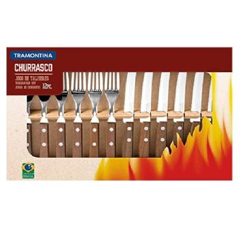 Tramontina Churrasco 22299002 Conjunto de 12 Talheres de Aço Inoxidável com Cabos de Polywood, Marrom (Natural)