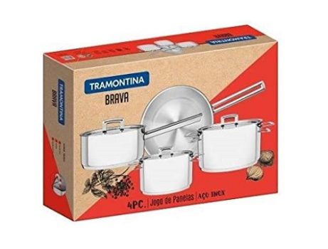 Jogo de Panelas Fundo Triplo com Tampa Plana 4 Peças Tramontina Inox