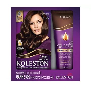 Kit Koleston Tinta de Cabelo Castanho Escuro 30 e Tratamento Condicionador Toque de Cor Chocolate 200ml
