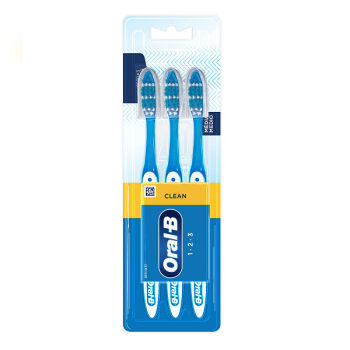 Escova Dental Oral-B 1 2 3 – 3 unidades, Cores Sortidas