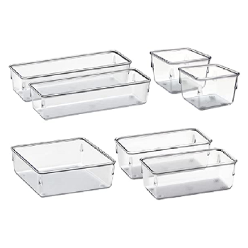 Organizador Modular Acrimet para Gavetas, Bancadas e Armários, Plástico Transparente, Kit com 7 Potes Sortidos