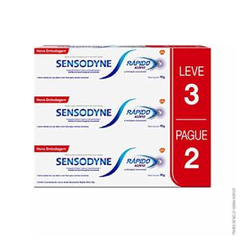 Sensodyne Rápido Alívio Creme Dental para Dentes Sensíveis Kit Leve 3 Pague 2, 90g cada, Branco