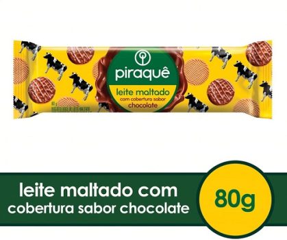 Biscoito Leite Maltado Cobertura Chocolate Piraquê Pacote 80g