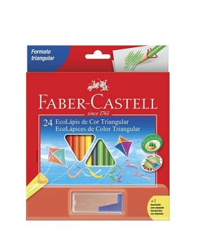 Kit Lápis de Cor Triangular + Apontador com Depósito, Faber-Castell, EcoLápis, 120524+1APT, 24 Cores
