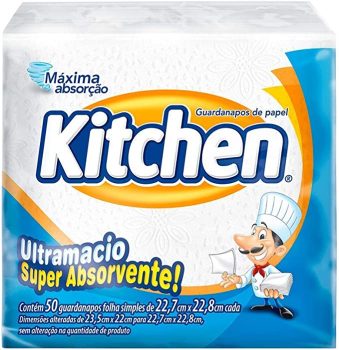 Guardanapos de papel Kitchen, Folha Simples, 50 unidades de 22,27×22,8 cm