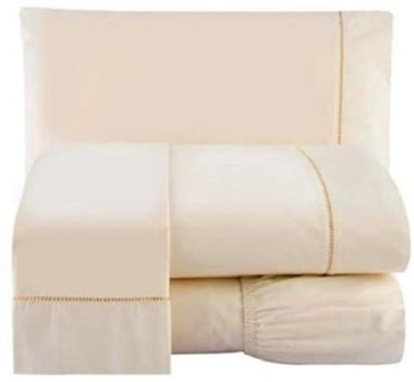 Jogo Lençol Percal 200 Fios Ponto Palito Cama Queen 4pçs Palha