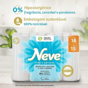 Neve Papel Higiênico Puro e Natural – 24 Rolos de 20mX10 cm