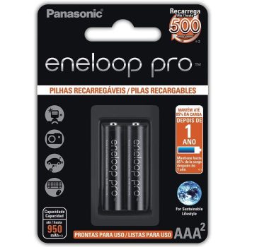 Pilha Recarregável Eneloop PRO AAA (Palito), BK-4HCDE/2BB, Panasonic, Cartela com 2 unidades