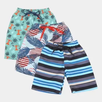 Kit Bermuda Tactel Infantil Candy Kids Estampada Masculina 3 Peças