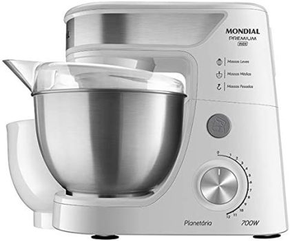 Batedeira Planetária Mondial, Premium Inox, 110V, Branco, 700W – BP-02P-W-TI