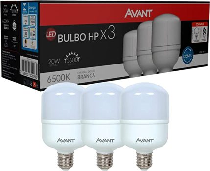 Kit Lâmpada Bulbo HP LED, 3 unidades, 20W, Luz branca 6500K, soquete E27, Bivolt, Avant