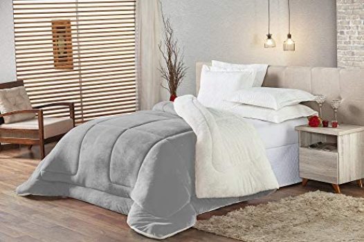 Coberdrom Edredom Solteiro Pele De Carneiro Sherpa Cinza