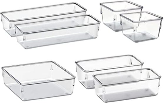 Organizador Modular Acrimet para Gavetas, Bancadas e Armários, Plástico Transparente, Kit com 7 Potes Sortidos