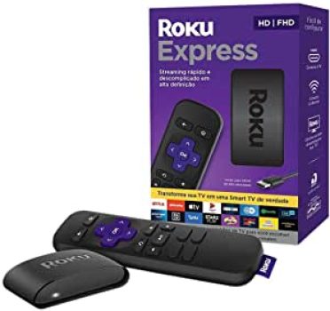 Roku Express – Streaming player Full HD. Transforma sua TV em Smart TV. Com controle remoto e cabo HDMI incluídos.