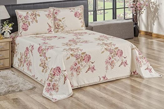 Cobre Leito Colcha Casal Padrão Tecido Piquet 03 Peças Estampado Floral Avelã