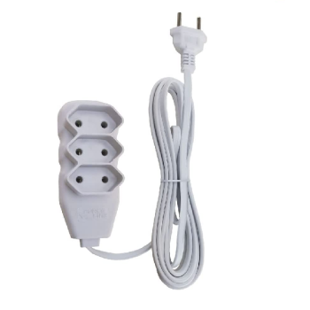 Extensao 3 Tomadas Slim Bipolar, Force Line, Branco 3,0M