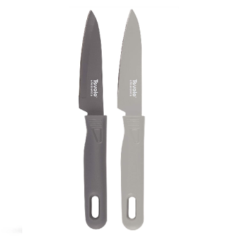 Tovolo Conjunto de facas de cozinha de 2 a 20 cm com tampas protetoras de lâmina de bônus! Ótimo para cortar fatiar tomates, frutas, carne e muito mais, carvão e cinza frio