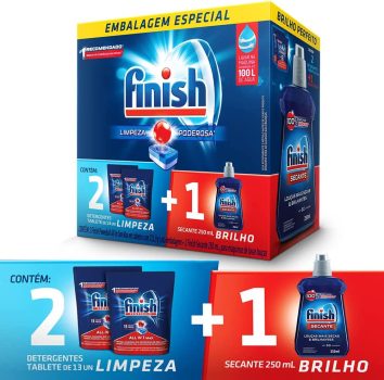 Kit Finish 2 Detergente Power Ball 13 Tabs + Secante Lava Louça 250mL