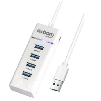 Hub USB 3.0 Extensor USB Com 4 Portas Led Indicador até 5.0 Gbps Alta Velocidade – Exbom/Knup – BCO