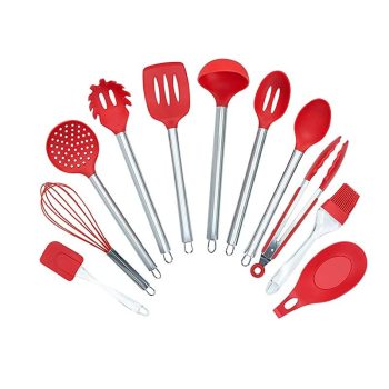 Jogo de Utensílios de Cozinha em Silicone e Inox 11 peças, Vermelho